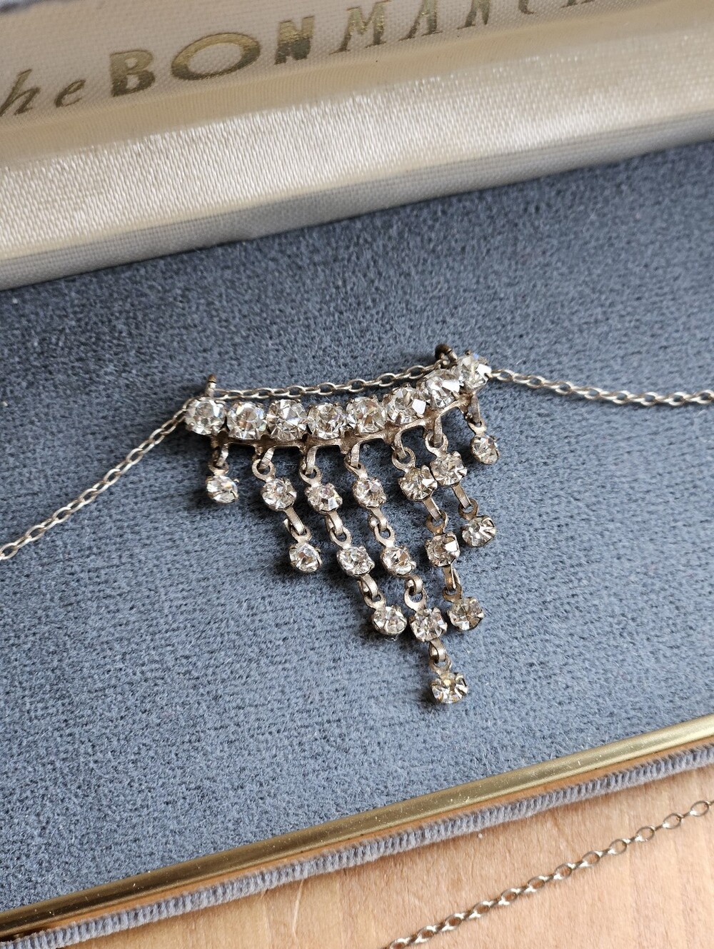 Vtg Glam Crystal Chandelier Necklace Silver